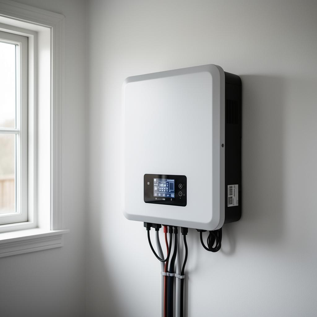 Växelriktare och batteri monterade inomhus